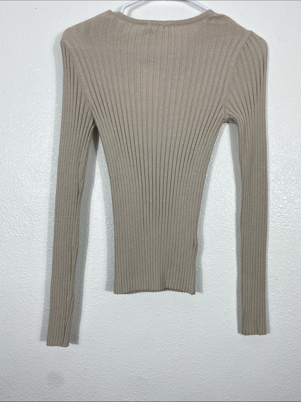 Mango Cream Ribbed Twist Keyhole Long Sleeve Top Size S Shell Viscose - Picture 6 of 11